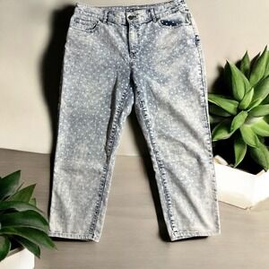Chico's Platinum Women's Blue Denim Crop Jeans Sz 1 Med Polka Dot Wash High Rise